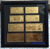Tranh 8 tờ tiền Iraq 1 mạ vàng 24k